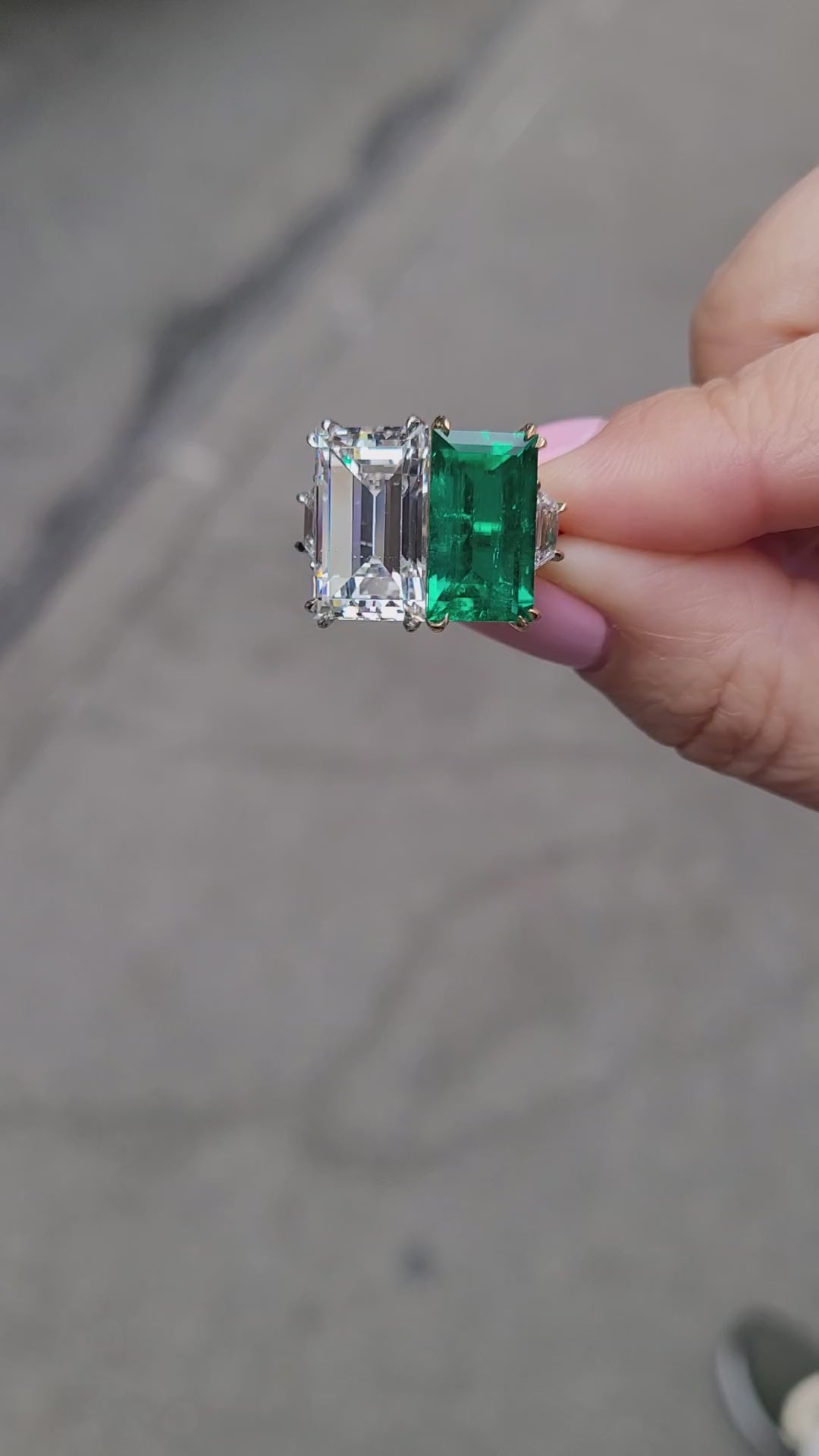 Spectra Fine Jewelry 4.89ct. Emerald and  7.79ct.Diamond Twin Ring