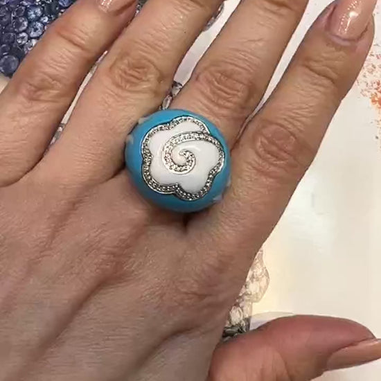 Contemporary Enamel Diamond Pave Cocktail Bombe Ring