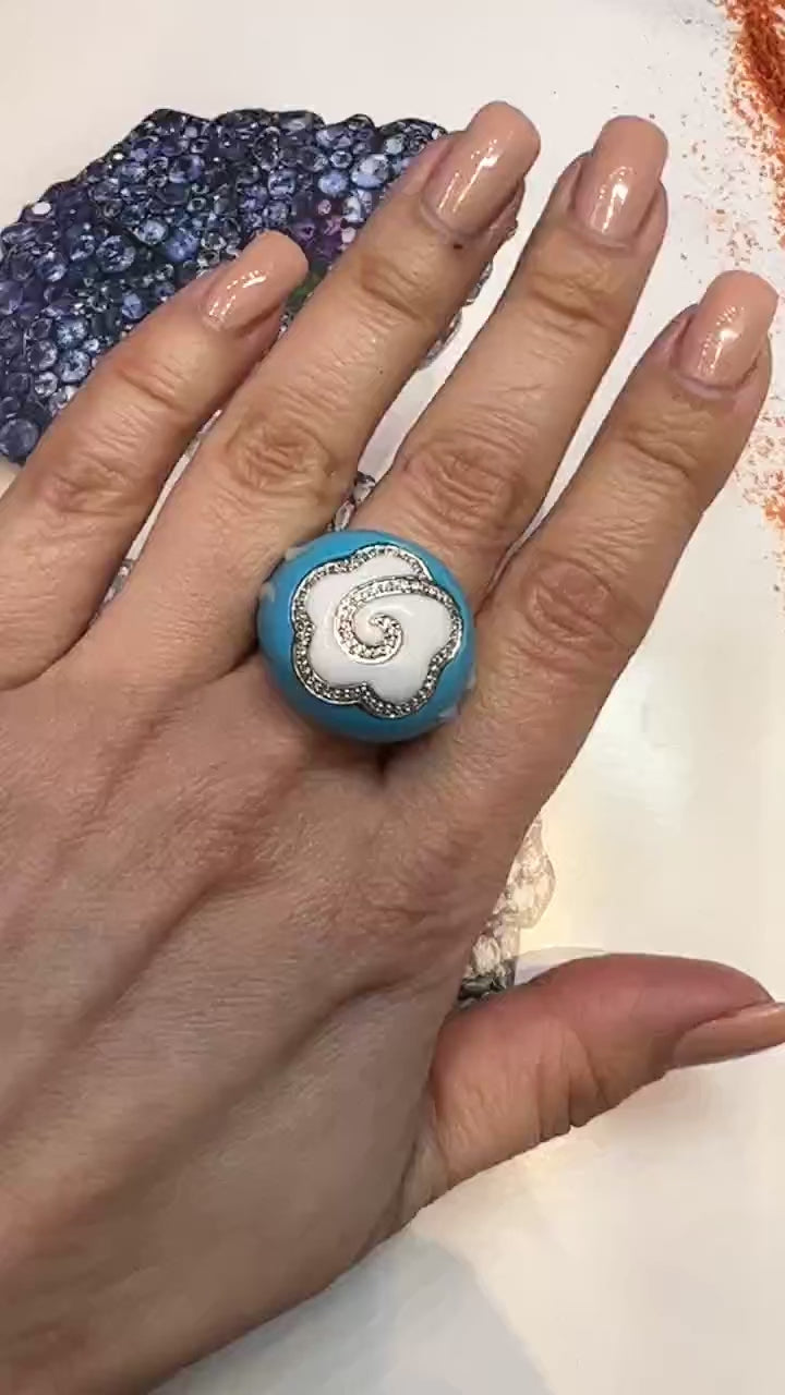 Contemporary Enamel Diamond Pave Cocktail Bombe Ring