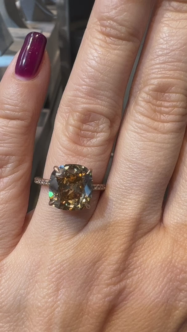 Contemporary 4.08 ct. Brown Yellow Diamond Engagement Ring