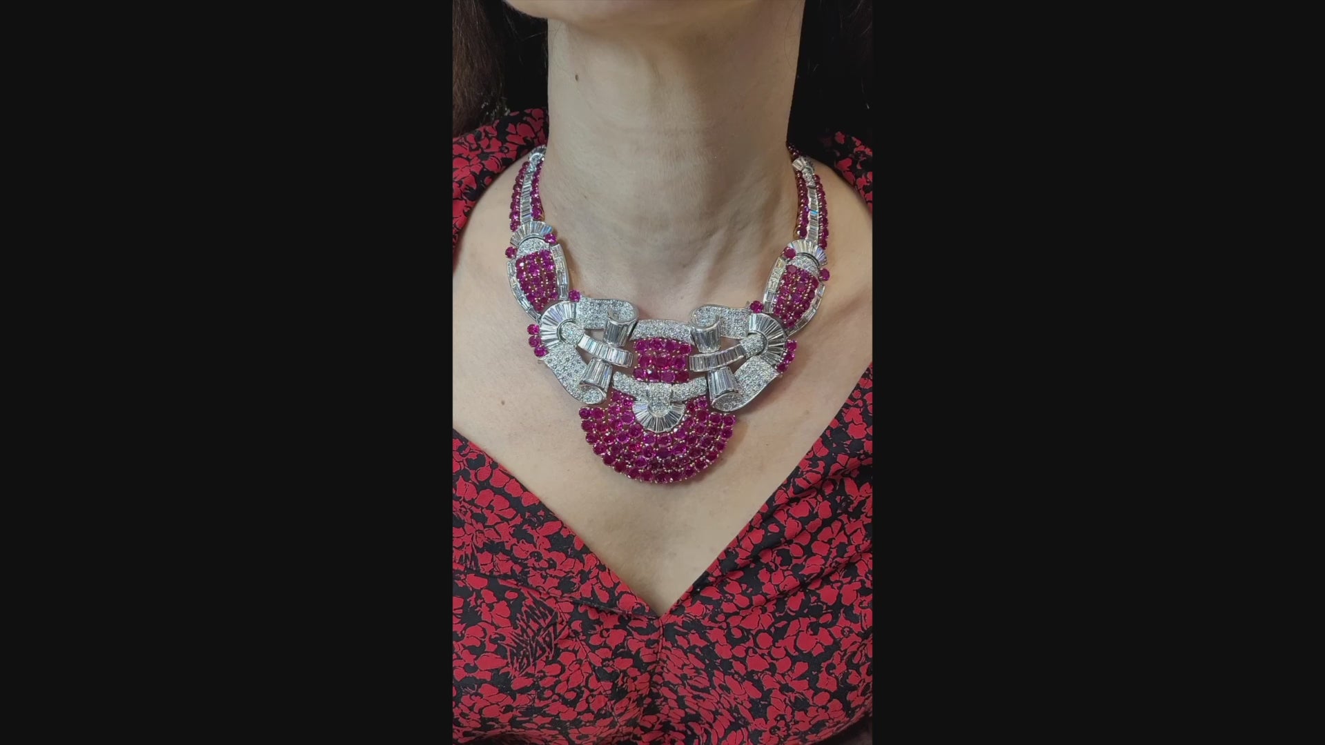 Burma No Heat Ruby & Diamond Necklace in Platinum & 18K Gold