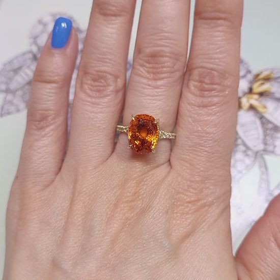 Spectra Fine Jewelry 7.88 Carat Orange Sapphire Diamond Cocktail Ring