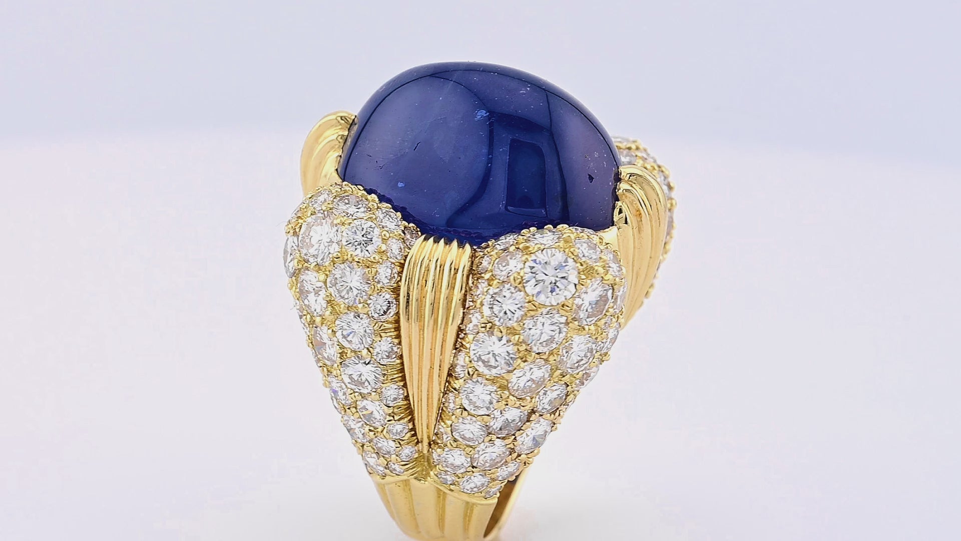 David Webb Cabochon Sapphire Diamond Gold Ring