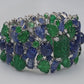 Carved Emerald and Sapphire Wide Bracelet