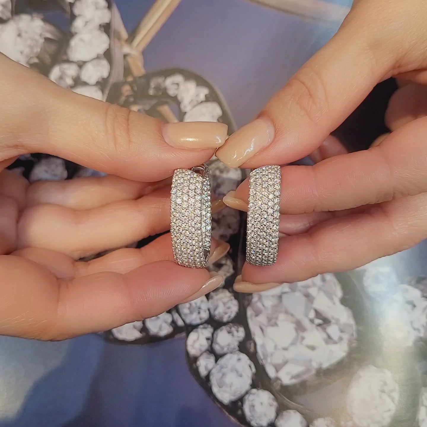 10.56 Carat Pave Diamond Hoop Earrings in 18K White Gold