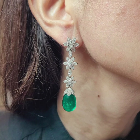 Spectra Fine Jewelry Diamond Emerald Drop Earrings