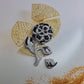 Chanel Vintage Diamond Onyx Flower Brooches Set Demi Parure Pair
