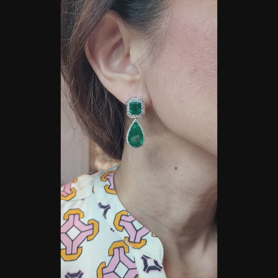 Spectra Fine Jewelry Emerald Diamond Halo Drop Earrings