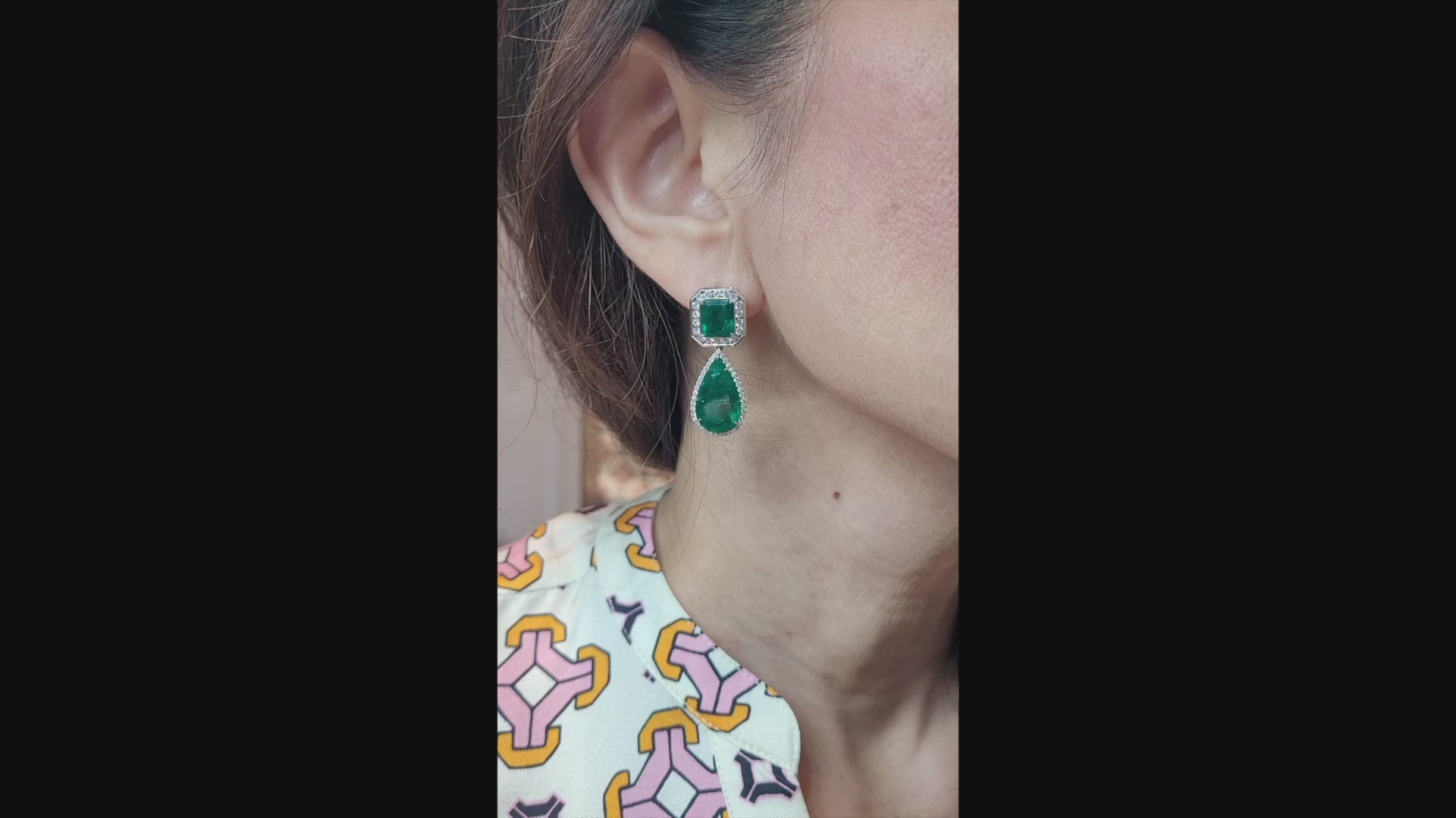 Spectra Fine Jewelry Emerald Diamond Halo Drop Earrings