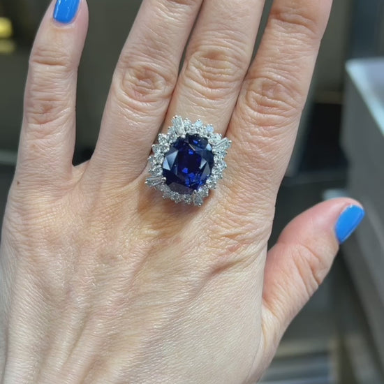 Spectra Fine Jewelry Ceylon Sapphire Diamond Halo Cocktail Engagement Ring 19.28