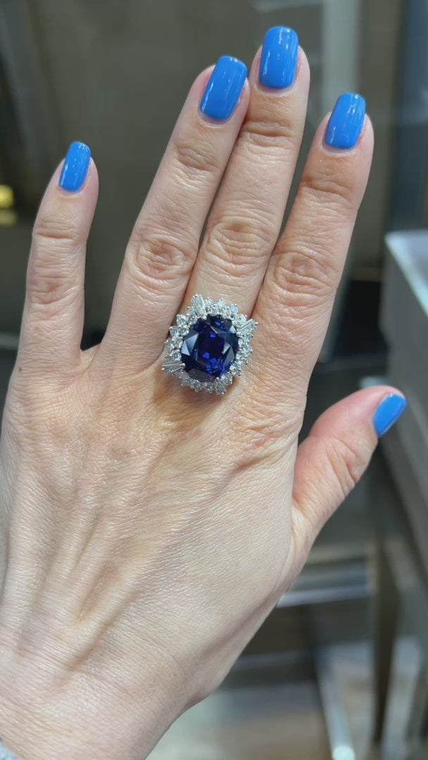 Spectra Fine Jewelry Ceylon Sapphire Diamond Halo Cocktail Engagement Ring 19.28