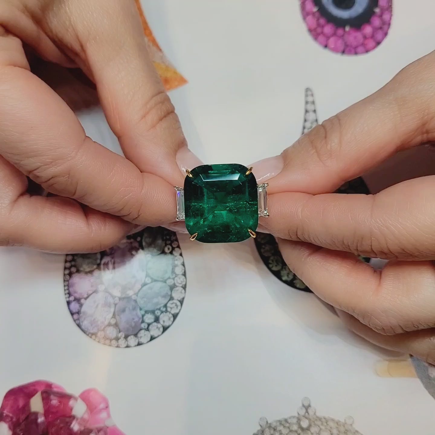 Spectra Fine Jewelry 23.88ct Colombian Emerald and Diamond Three Stone Ring