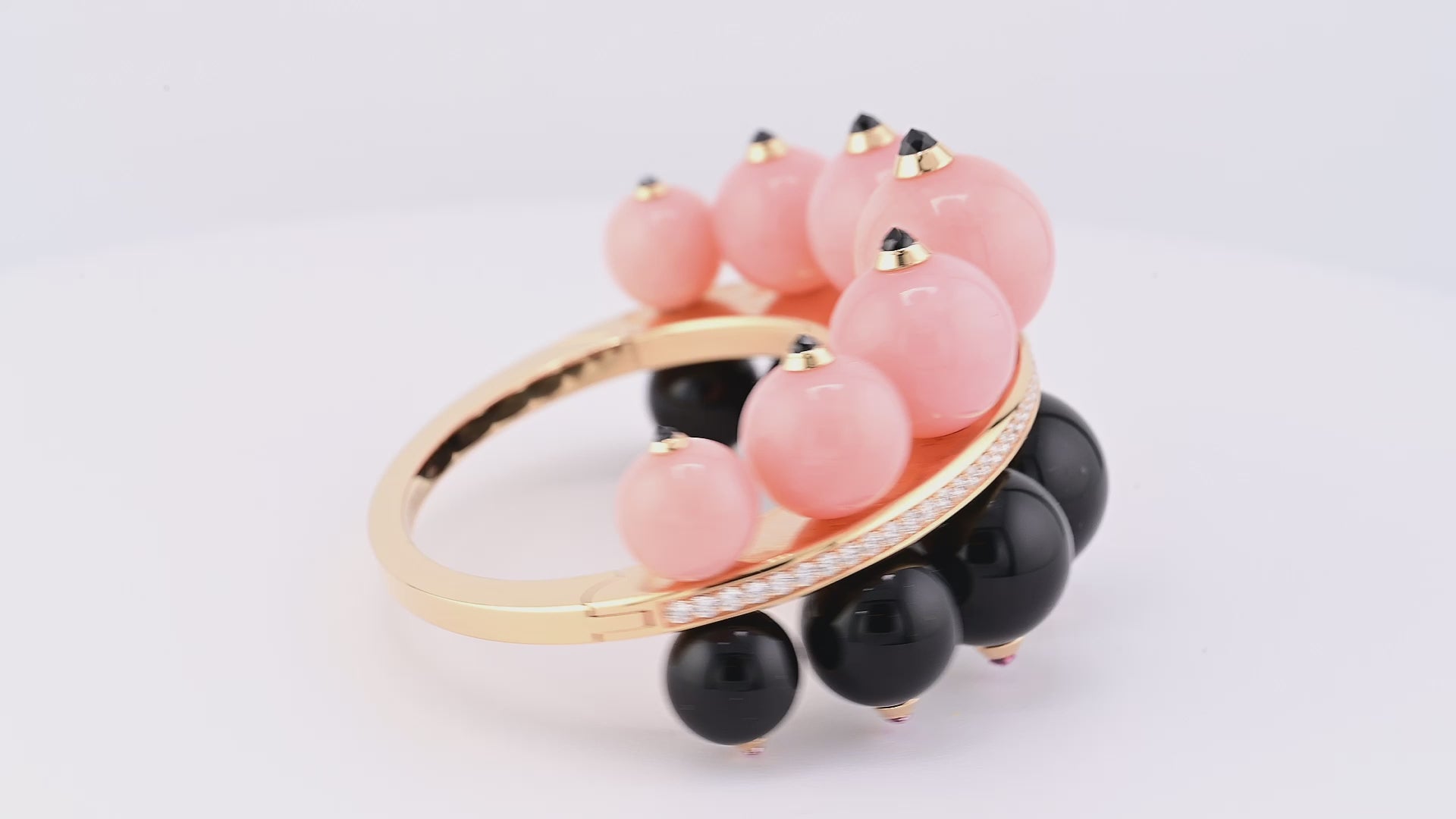 Cartier Pink Opal, Onyx, Diamond Bangle Bracelet