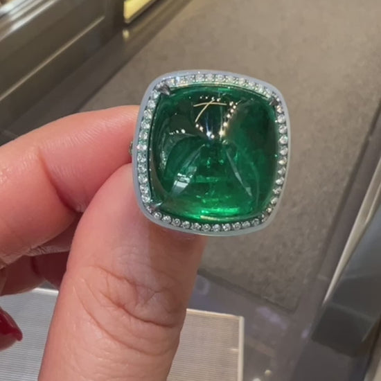 Spectra Fine Jewelry GRS Certified 17.76 Carat Colombian Emerald Diamond Cocktai