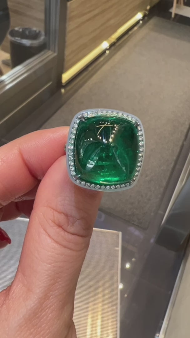 Spectra Fine Jewelry GRS Certified 17.76 Carat Colombian Emerald Diamond Cocktai