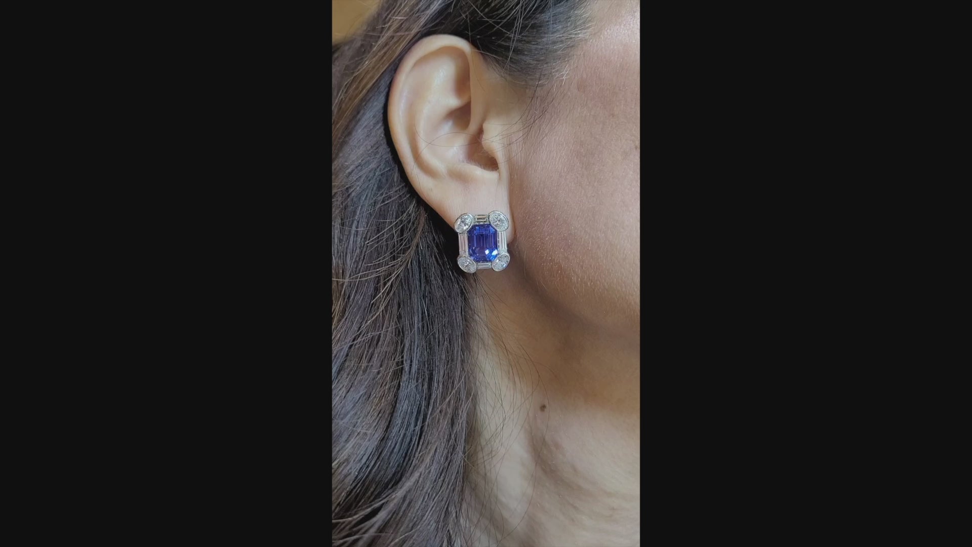 14.40 cts. Sapphire Diamond Halo Platinum Stud Earrings | Spectra Fine Jewelry