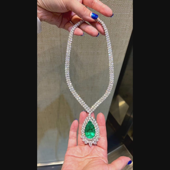 Certified 47.76 Carat Colombian Emerald and Diamond Necklace/Brooch