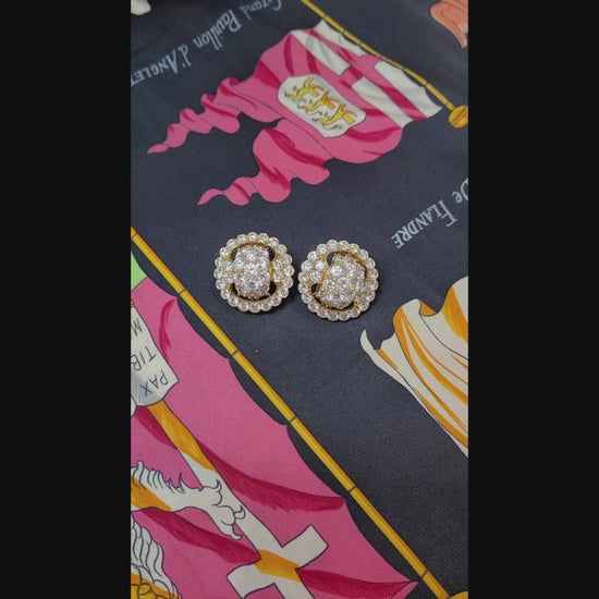 Van Cleef & Arpels Vintage Diamond Halo Button Clip Earrings