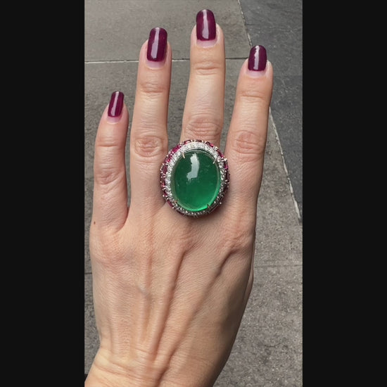 37.0 ct. Emerald Ruby Diamond Cocktail Bombé Ring