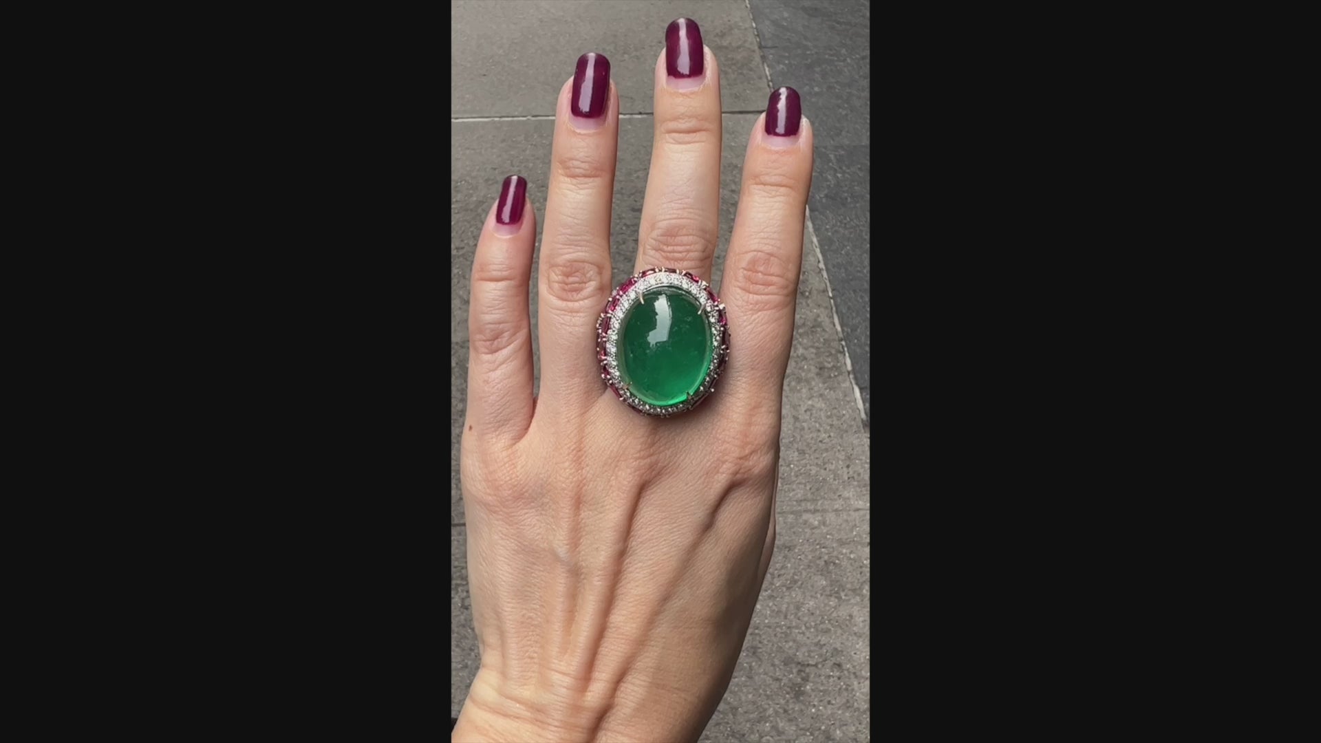 37.0 ct. Emerald Ruby Diamond Cocktail Bombé Ring