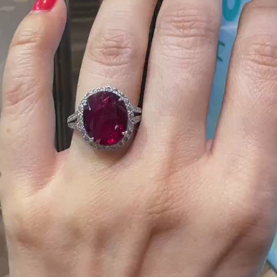 Spectra Fine Jewelry 6.16 cts. Unheated Ruby Diamond Halo Cocktail Engagement Ri