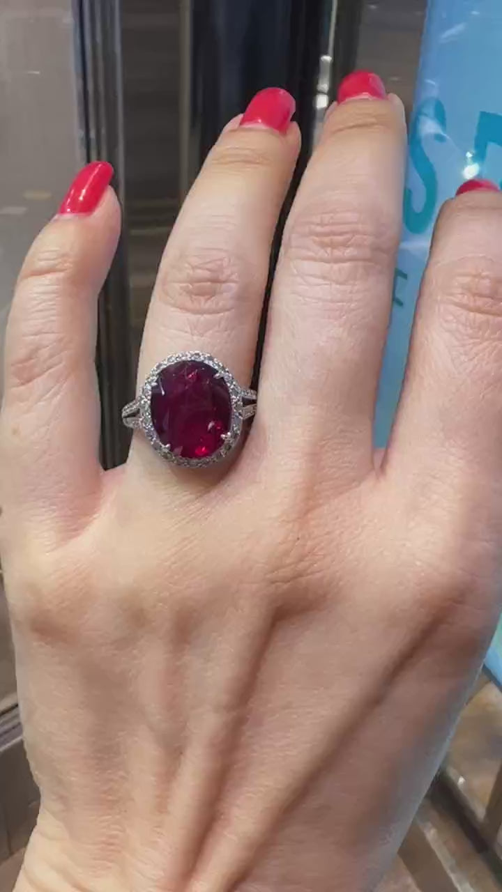 Spectra Fine Jewelry 6.16 cts. Unheated Ruby Diamond Halo Cocktail Engagement Ri