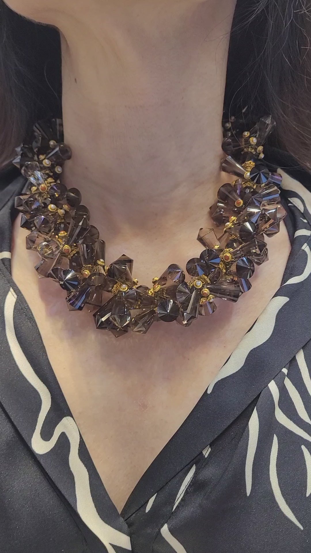 Smokey Topaz Beaded Necklace in 22k Gold